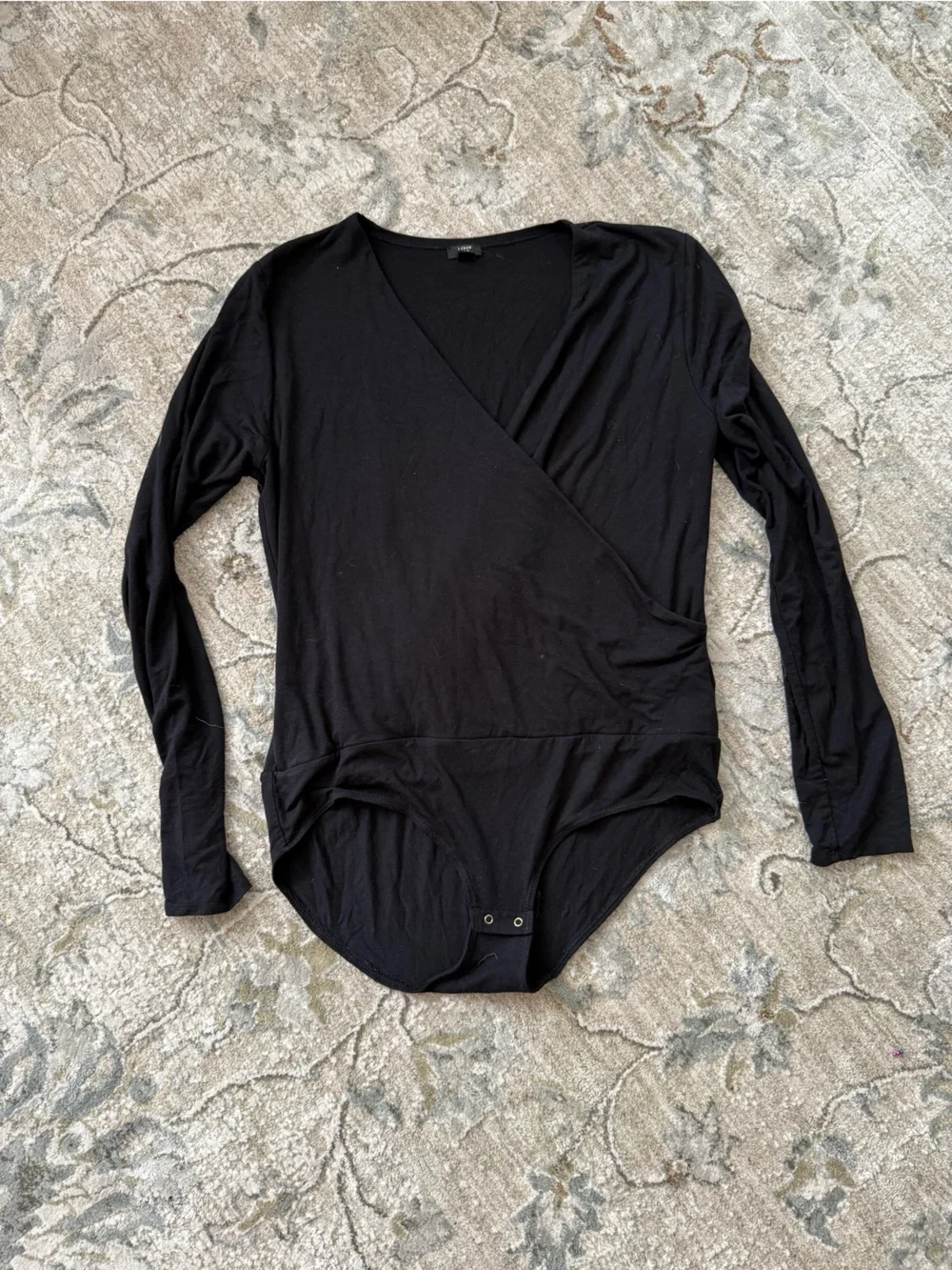 J. Crew Black Long-Sleeve Wrap-Style Bodysuit